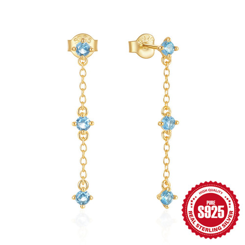 S925 Sterling Silver Inlaid Diamond Sparkling Long Tassel Earrings Stud Earrings European and American Minimalist Style Versatile Elegant Earrings for Women