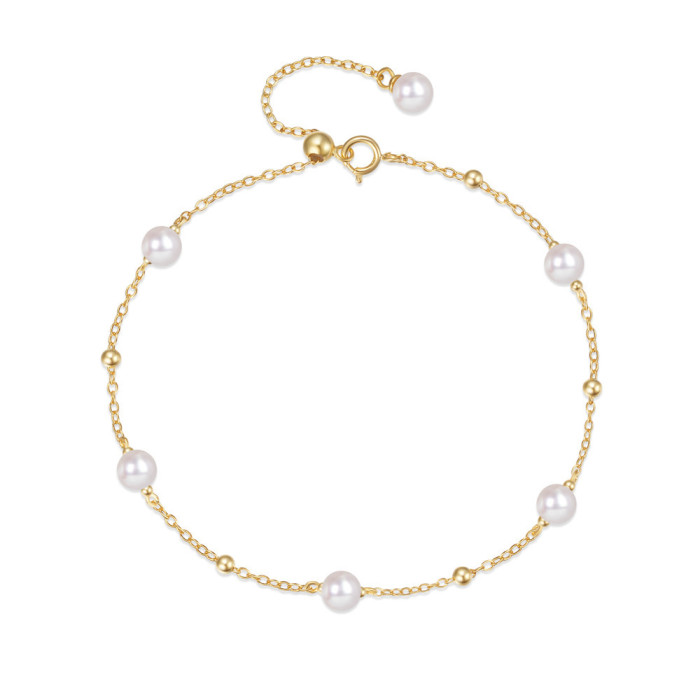 S925 Sterling Silver Round Bead Pearl Adjustable Versatile Bracelet Hot Selling Temperament Personality INS Minimalis...