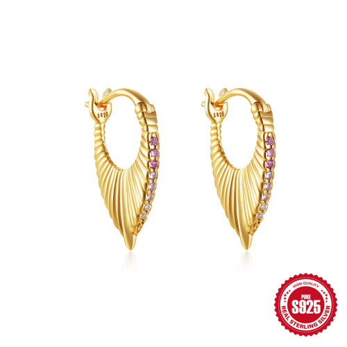 New 925 Sterling Silver Colorful Inlaid Diamond Fan-shaped Hoop Earrings European and American Hot-selling Creative Personality Design Earrings