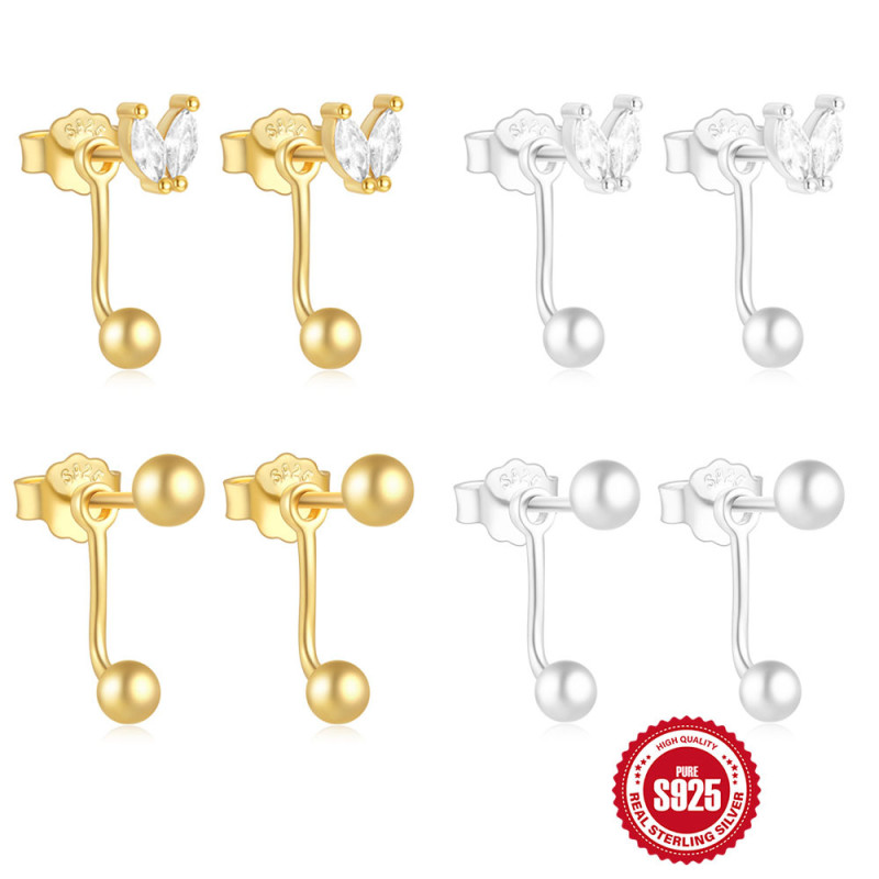 S925 Sterling Silver French Round Bead Inlaid Diamond Two-Way Personality Trendy Earrings European and American Hot-Selling Horse Eye Elegant Earrings