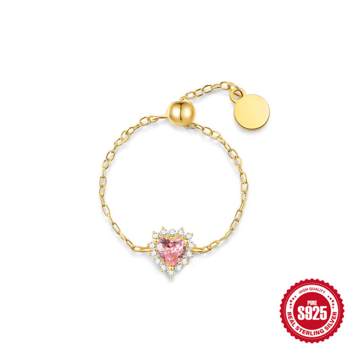 S925 Sterling Silver Unique Design Pull Chain Ring New Niche Heart Adjustable Index Finger Ring, Necklaces