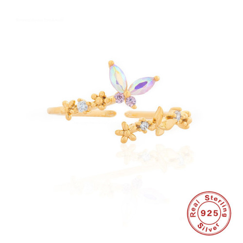 S925 Sterling Silver Square Diamond Light Luxury Elegant Inlaid Diamond Butterfly Ring European and American Cross-Border Bestselling INS Mini Index Finger Ring