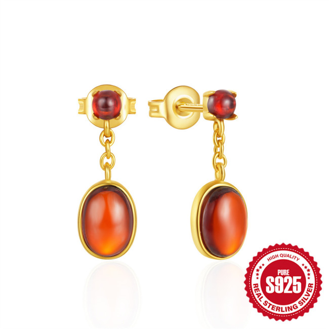 New 925 Sterling Silver Earrings Fashionable High-end Versatile Earrings European and American French Style Light Luxury Retro Ruby Earrings