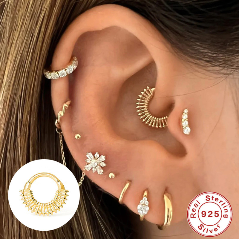 S925 Body Piercing Cartilage Jewelry Nose Ring Ear Bone Stud European and American Hot Selling Creative Texture Stud Ear Bone Ring Ear Cartilage