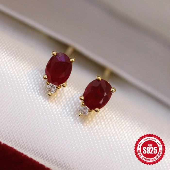 S925 Sterling Silver Light Luxury High-end Double Stone Stud Earrings New Zircon Creative Style Personality Small S...