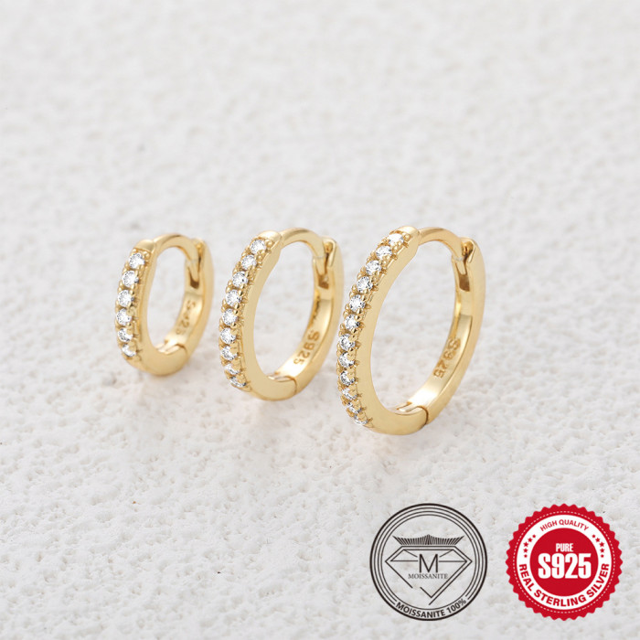 S925 Sterling Silver Earrings Fashion Ins Style Classic Moissanite Earrings Ear Clips Versatile Single Row Inlaid Dia...