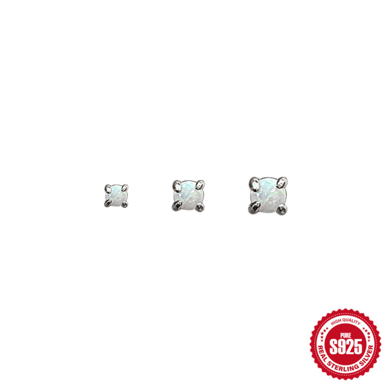 S925 Sterling Silver Earrings Cross-Border Hot-Selling New Four-Prong Opal Stud Earrings Fashion High-Quality Opal Women's Earrings