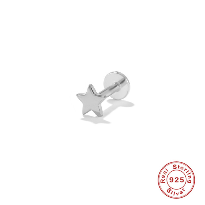 925 Sterling Silver Mini Pentagram Smooth Piercing Earrings European and American Hot Sale 16G Flat Head Threaded Piercing Cartilage Stud Earrings
