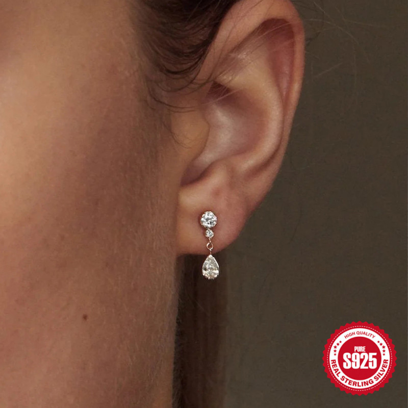 925 Sterling Silver Elegant Luxury Diamond Water Drop Stud Earrings European and American Style Personality Elegant Exquisite Earrings Jewelry