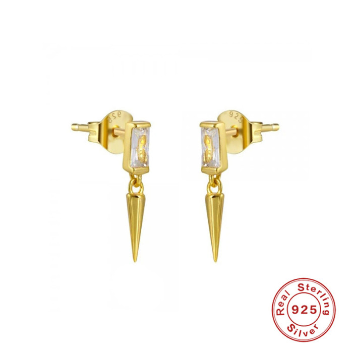 S925 Sterling Silver Square Diamond Smooth Small Stud Earrings European and American Trend Minimalist Style Creative Earrings