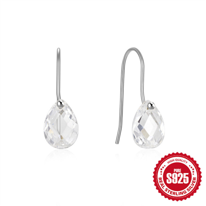 S925 Sterling Silver Minimalist Water Drop Single Diamond Versatile Fashion Ear Hook Earrings Korean and Japanese Style Elegant Niche High-end Accessories