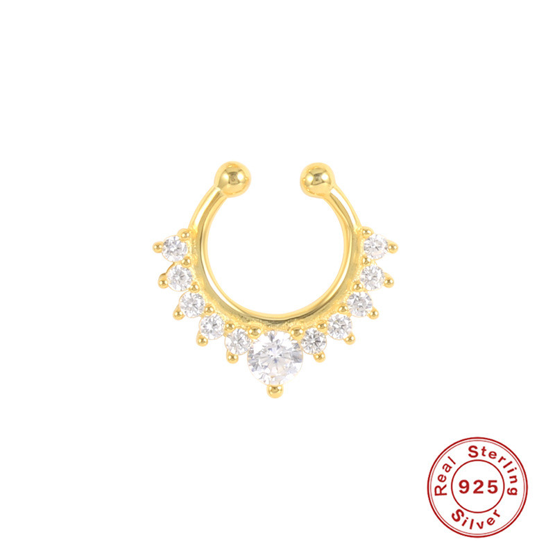 S925 Sterling Silver Diamond-Studded Fake Nose Ring C-Piercing Nose Jewelry European and American Fashion Trend Minimalist Style Nose Stud INS Style Accessories
