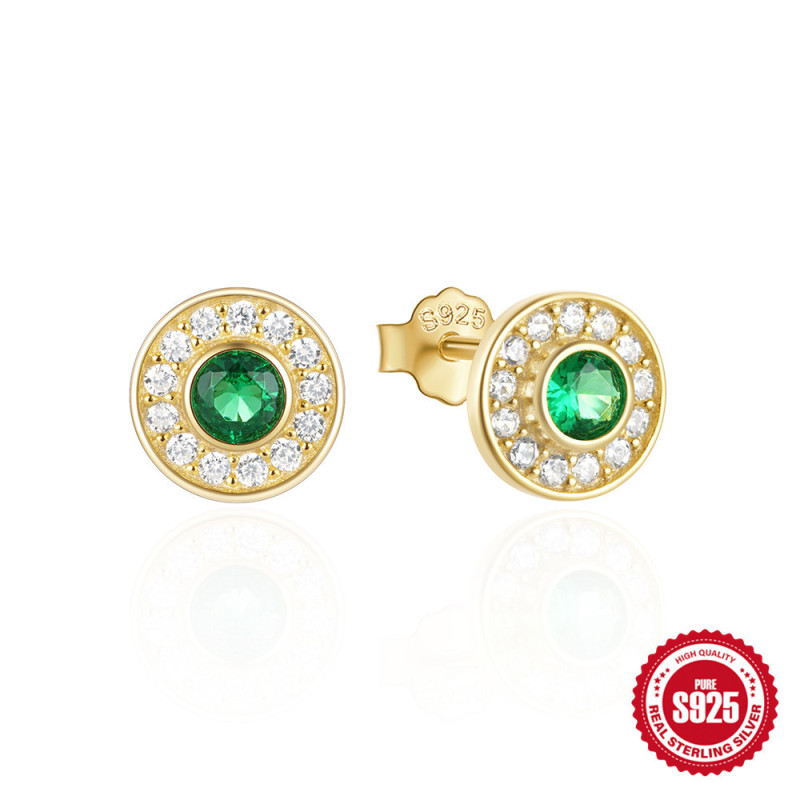 S925 Sterling Silver Emerald Stud Earrings for Women Versatile Light Luxury Petite Exquisite Light Luxury Diamond-Encrusted Earrings Demon Eye Earrings