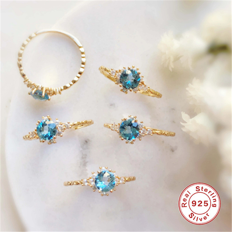 S925 Sterling Silver Light Luxury Elegant Snowflake Sea Blue Zircon Engagement Ring Korean Version High-end Internet Celebrity Hot-selling Index Finger Ring