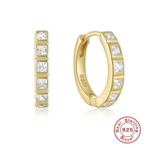 S925 Sterling Silver Classic Ins Style Square Diamond-Encrusted Hoop Earrings Ear Cuffs Earrings Cross-Border Hot Selling Creative High-End Earrings