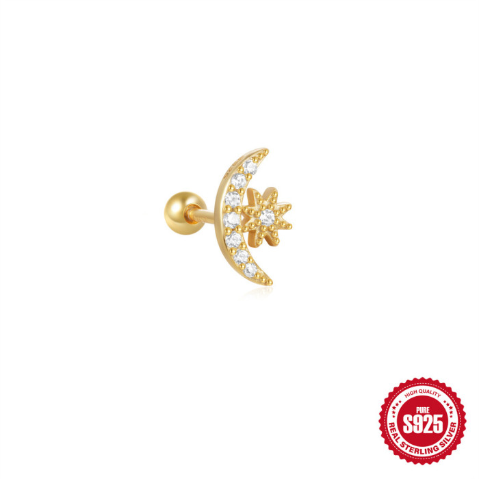 S925 Sterling Silver Pink Diamond Butterfly Ear Bone Stud Niche Hollow Design Versatile Personality Piercing Twist Ball Ear Bone Stud Earrings