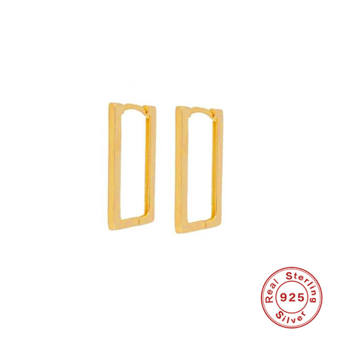 S925 Sterling Silver Ear Cuff Hoop Earrings for Women Ins Style Hollow Rectangle Minimalist Earrings Elegant Personality Geometric Earrings