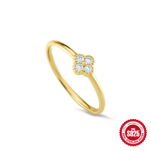 S925 Sterling Silver Inlaid Diamond Ring European and American Fashion Ins Style Petal Zircon Inlaid Diamond Ring Simple Turquoise Ring for Women