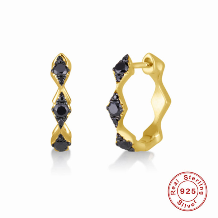 S925 Sterling Silver Rhombus Inlaid Diamond Hoop Earrings Color-Block Enamel Oil Drop Earrings European and American Style Personality Trendy INS Earrings