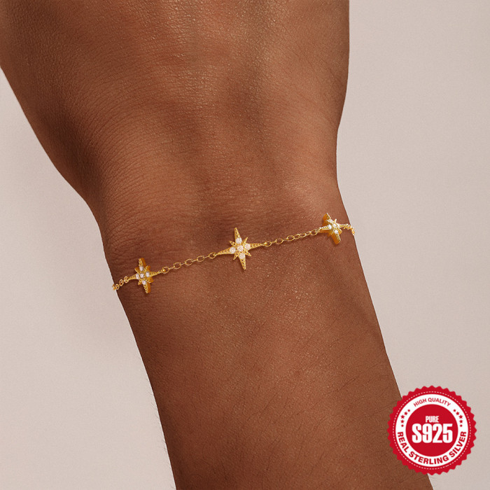 S925 Sterling Silver Classic Bestselling Eight-Pointed Star Inlaid Diamond Light Luxury Bracelet Amazon Bestselling Elegant Versatile Jewelry