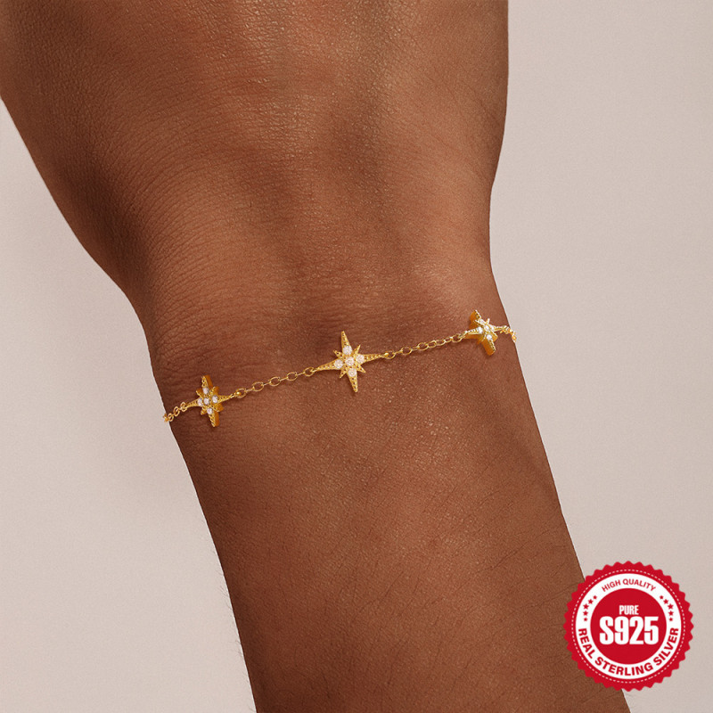 S925 Sterling Silver Classic Bestselling Eight-Pointed Star Inlaid Diamond Light Luxury Bracelet Amazon Bestselling Elegant Versatile Jewelry