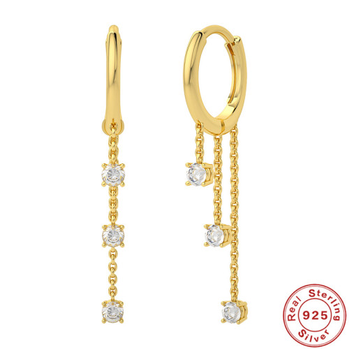 S925 Sterling Silver Fashion Creative Chain Combination Hoop Earrings Ear Clips Earrings European and American Hot Selling INS Light Luxury Diamond-Studded Earrings
