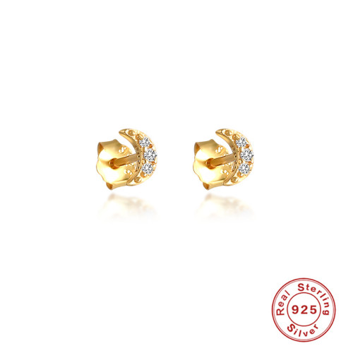 S925 Sterling Silver Mini Moon Diamond Stud Earrings Cross-Border Hot Selling Creative Fashion Simple Ins Style Earrings Jewelry