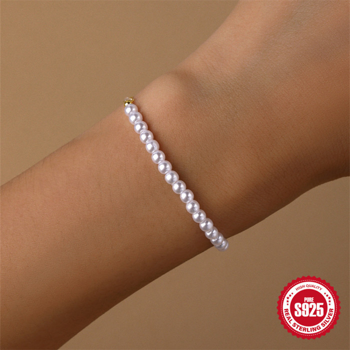 New S925 Sterling Silver Light Luxury Elegant Versatile Pearl Bracelet Korean Version Niche Design Internet Celebrity Women's Jewelry