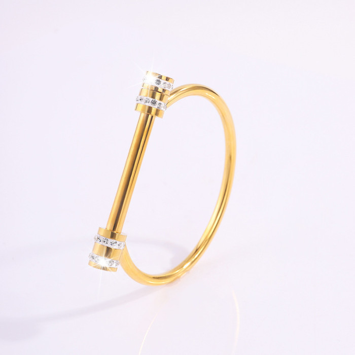 Titanium Steel Bracelet Fashionable Personality Horseshoe Stone-Inlaid D Letter Bracelet for Women Light Luxury Hig...