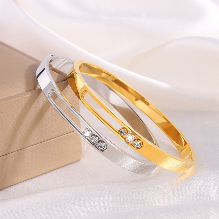Titanium Steel Bracelet Personalized Design Groove Sliding Diamond Bracelet for Women High-end Versatile Non-fading Bracelet