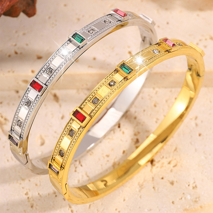 Titanium Steel Bracelet Couple Style Hua Ge Fu Square Colorful Stone-Inlaid Hot Sale Exquisite Versatile Elegant Br...