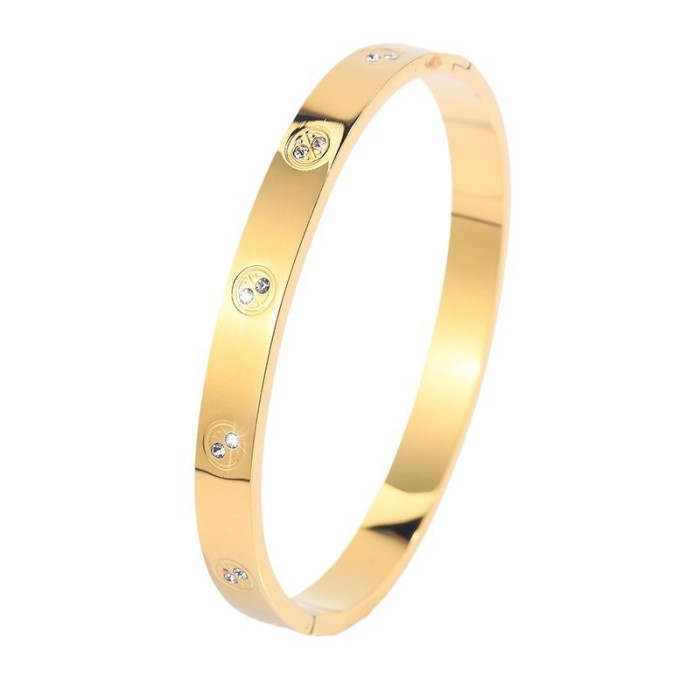 Fashion Stone-Studded Titanium Steel Bracelet for Women, High-End Feel, 18K Gold Plated, Niche Design, Versatile Br...