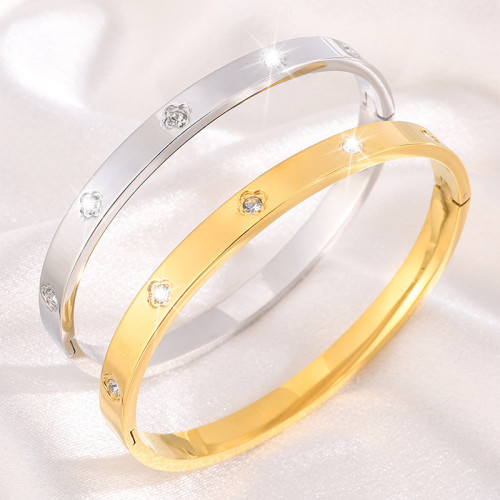 New European and American Fashion Starry Sky Four-Leaf Ten-Diamond Bracelet Couple Versatile Real Gold Non-Fading Titanium Steel Bracelet Jewelry