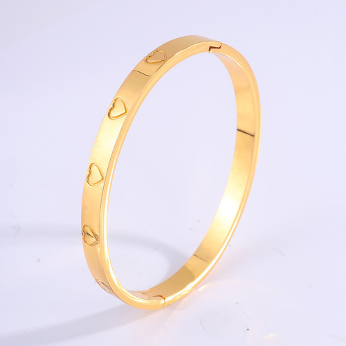 Cross-Border New Stainless Steel Bracelet for Women Fashion Versatile European and American 18K Real Gold Plated Embossed Heart Titanium Steel Bracelet