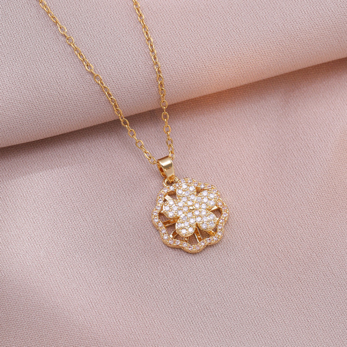 Necklace for Women, Internet Celebrity, Rotating Zircon Flower, Niche Fashion, New Design Sense, Pendant, Elegant Tit...