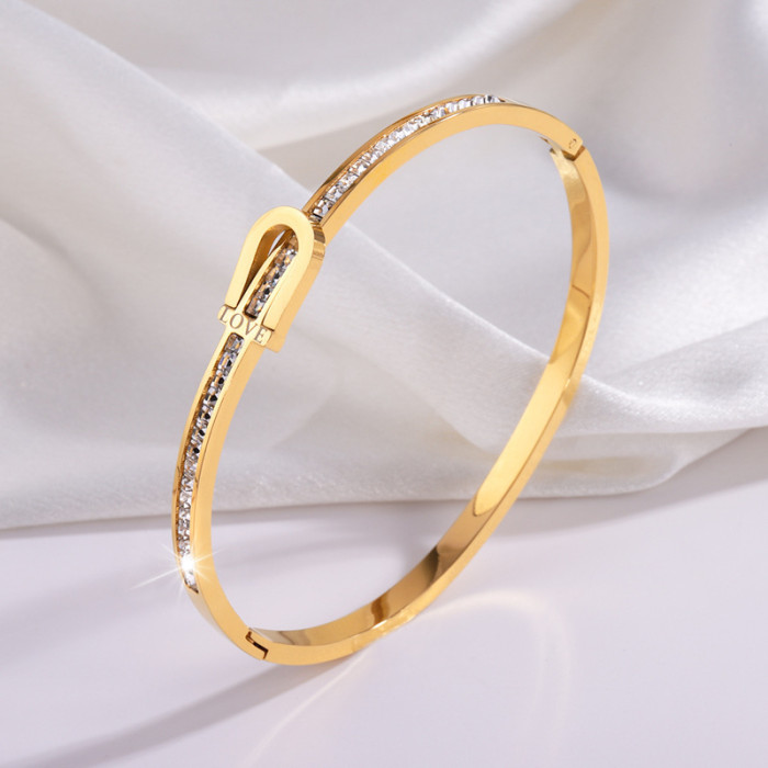 Titanium Steel Bracelet for Women, High-End Fully Stone-Set Stainless Steel Bangle, Niche Versatile Light Luxury Non-Fad...