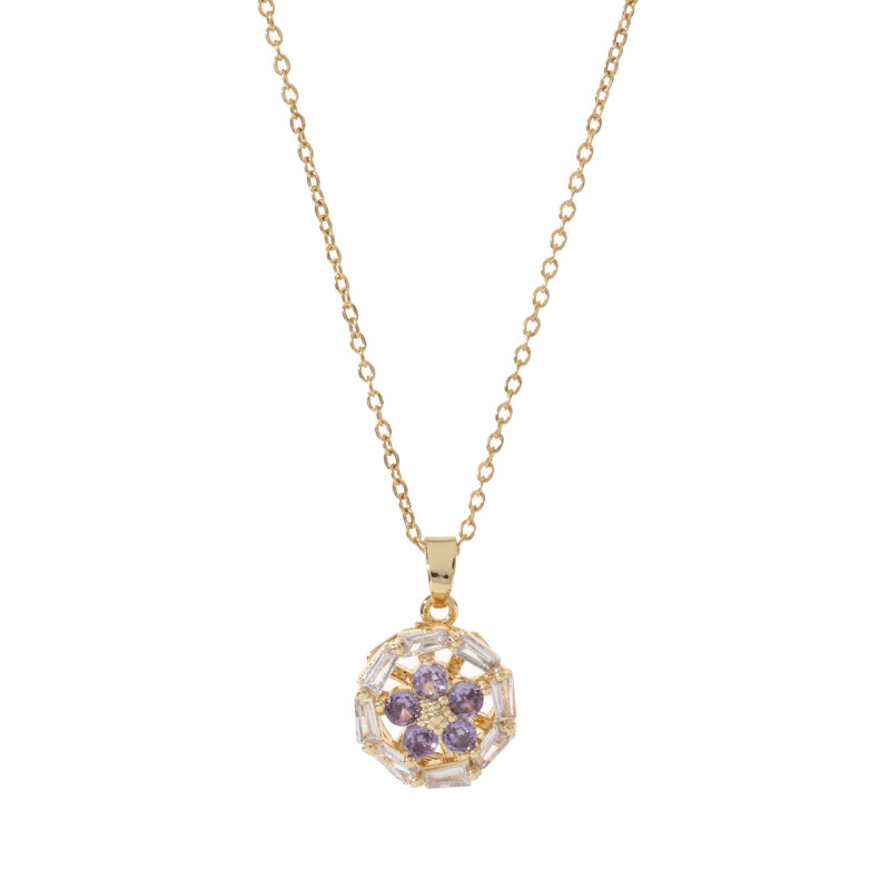 Necklace for Women, Internet Celebrity Heart Zircon Flower, Niche European and American New Design Sense Pendant, Elegant Rotating Titanium Steel Necklace