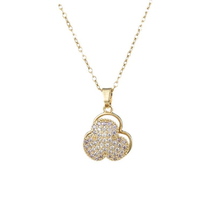 Necklace for Women Internet Celebrity Rotating Zircon Three-Leaf Flower Niche Fashion New Design Pendant Elegant Coll...