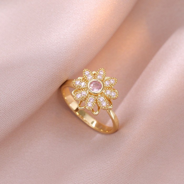Necklace for Women, Internet Celebrity Style, Versatile, Niche, Sweet, High-End Rotating Necklace and Ring Set, Wholesale Accessories
