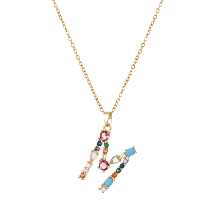 Necklace for Women European and American Cross-Border Colorful Zircon 26 English Letters Personalized Pendant Niche Hip-Hop Necklace Collarbone Chain