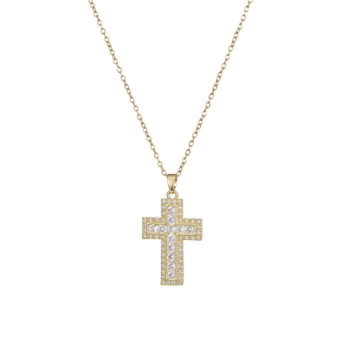 Design Cross Necklace for Women, Vintage Personality Simple European and American Style Zircon Niche Titanium Steel Necklace Clavicle Chain