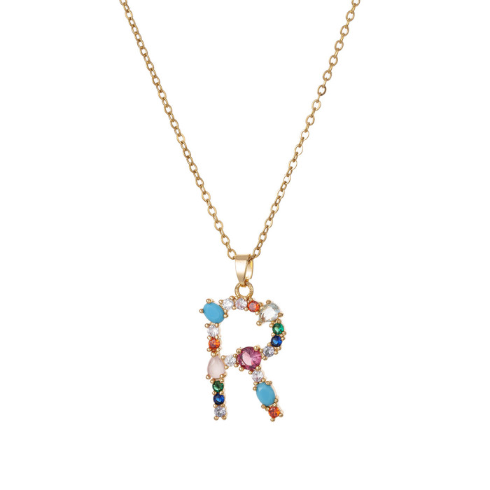Necklace for Women European and American Cross-Border Colorful Zircon 26 English Letters Personalized Pendant Niche Hip-Hop Necklace Collarbone Chain