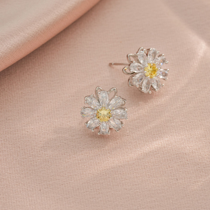 Necklace for Women Japanese and Korean Cross-Border Sunflower New Style Inlaid Diamond Sunflower Ins Ring Rotatable Set Clavicle Chain for Women