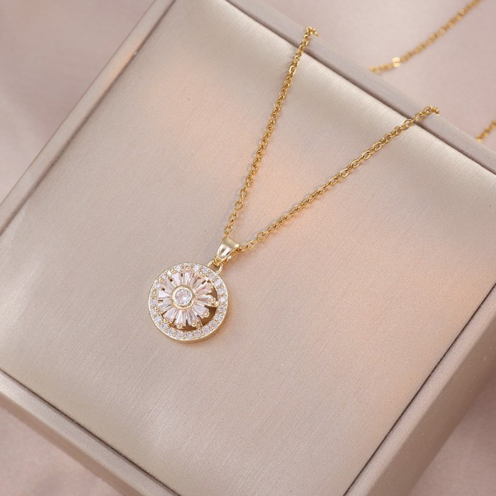 Necklace for Women, Internet Celebrity Style, Versatile, Niche, Sweet, High-End Rotating Necklace and Ring Set, Wholesale Accessories