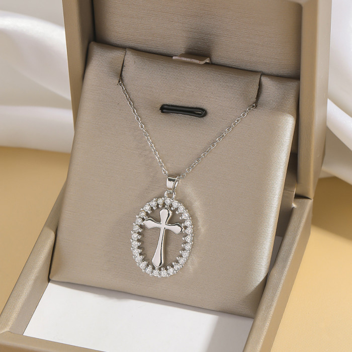 Necklace for Women European and American Cross-Border Fashion Colorful Zircon Cross Necklace Niche Design Ins Style Jewelry Collarbone Chain