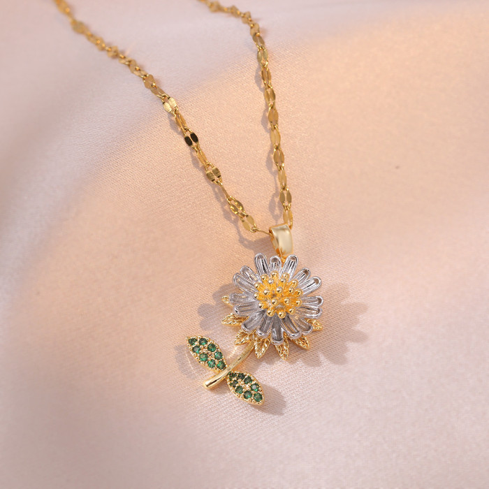Titanium Steel Necklace for Women Korean Version Simple Rotating Sunflower Pendant Fashion Ins Style Personality Coll...