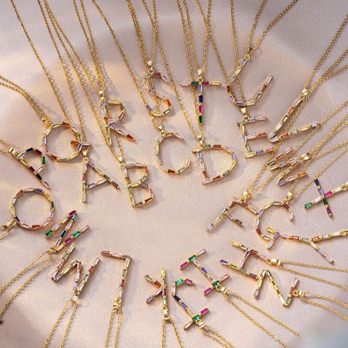 Necklace for Women Cross-Border Internet Celebrity Colorful 26 Letters Niche New Design Sense Elegant Simple English Titanium Steel Necklace