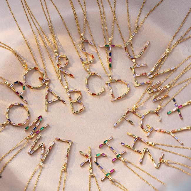 Necklace for Women Cross-Border Internet Celebrity Colorful 26 Letters Niche New Design Sense Elegant Simple English Titanium Steel Necklace