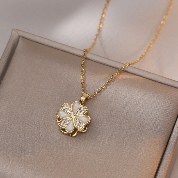 Necklace for Women, Internet Celebrity Style, Versatile, Niche, Sweet, High-End Rotating Necklace and Ring Set, Wholesale Accessories