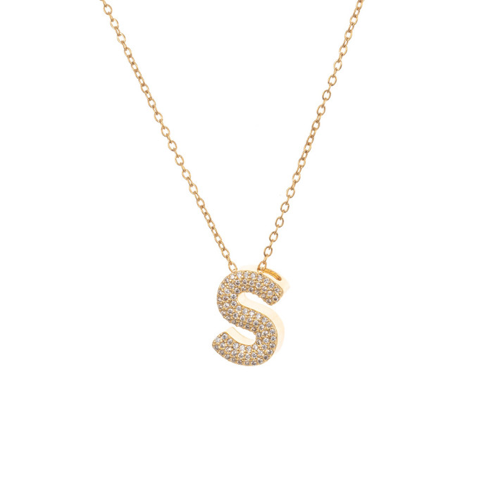 Necklace for Women Cross-Border 26 Letters Necklace Zircon Fashionable Temperament Pendant European and American Style Personality Simple Collarbone Chain